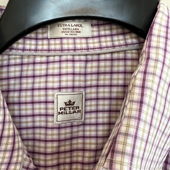 Peter Millar 100% Linen Sport Long Sleeved Button-Up Shirt, Purple/Tan, XL - Picture 4 of 6